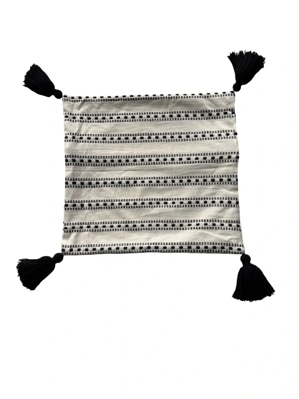 NWT Fair Trade Boho Black and White Cotton Tassel Pillow Cover